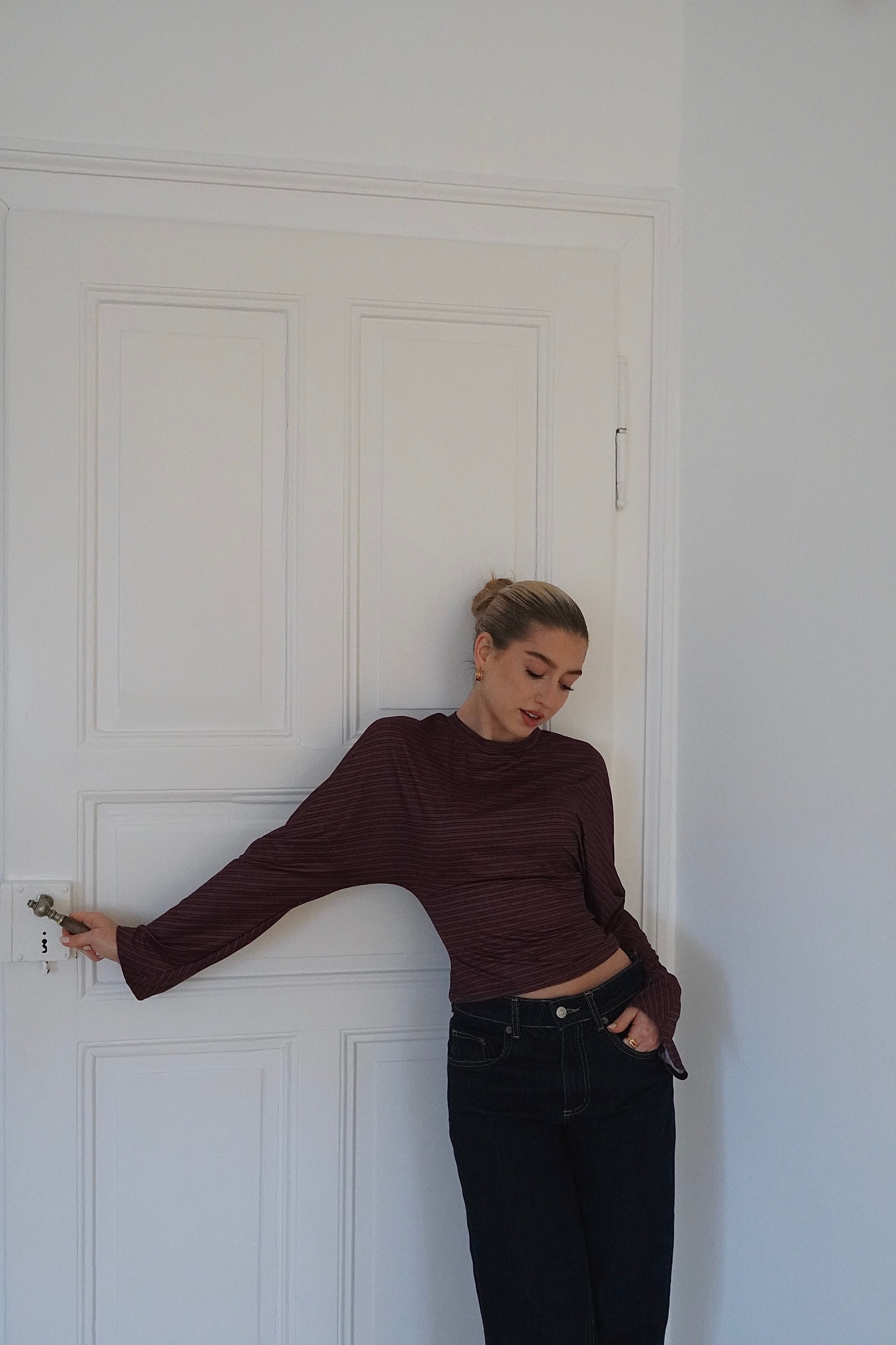 Waistline Top Brown Striped