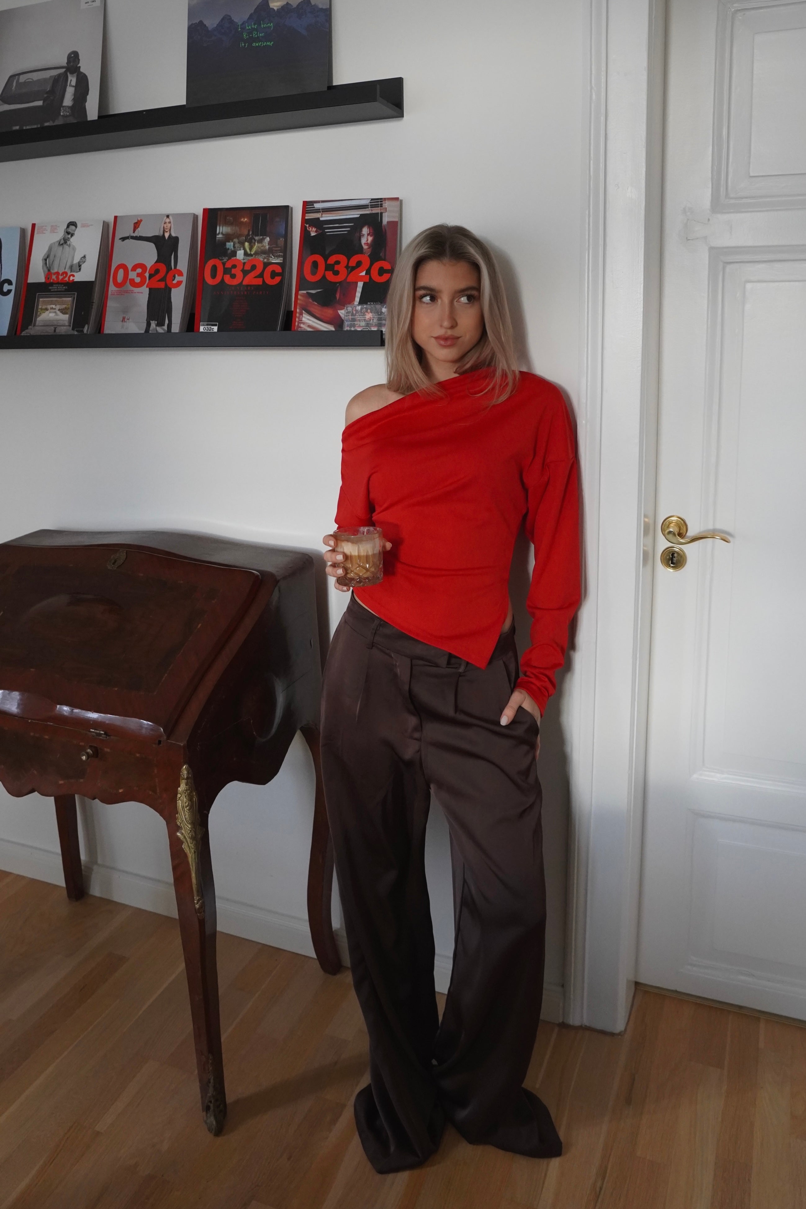 Satin Wide Leg Pants Brown