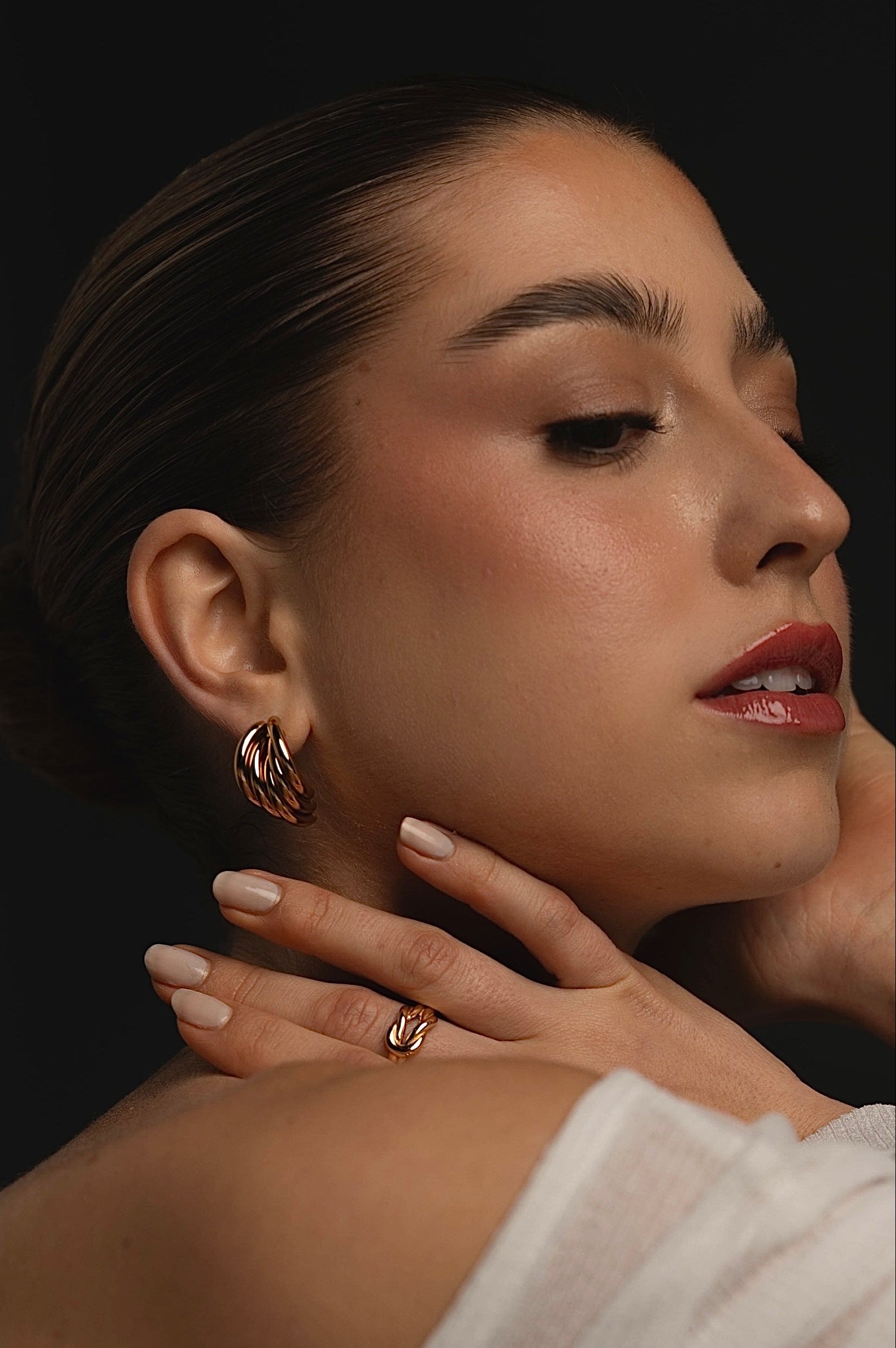 C-Shaped Gold Stud Earrings