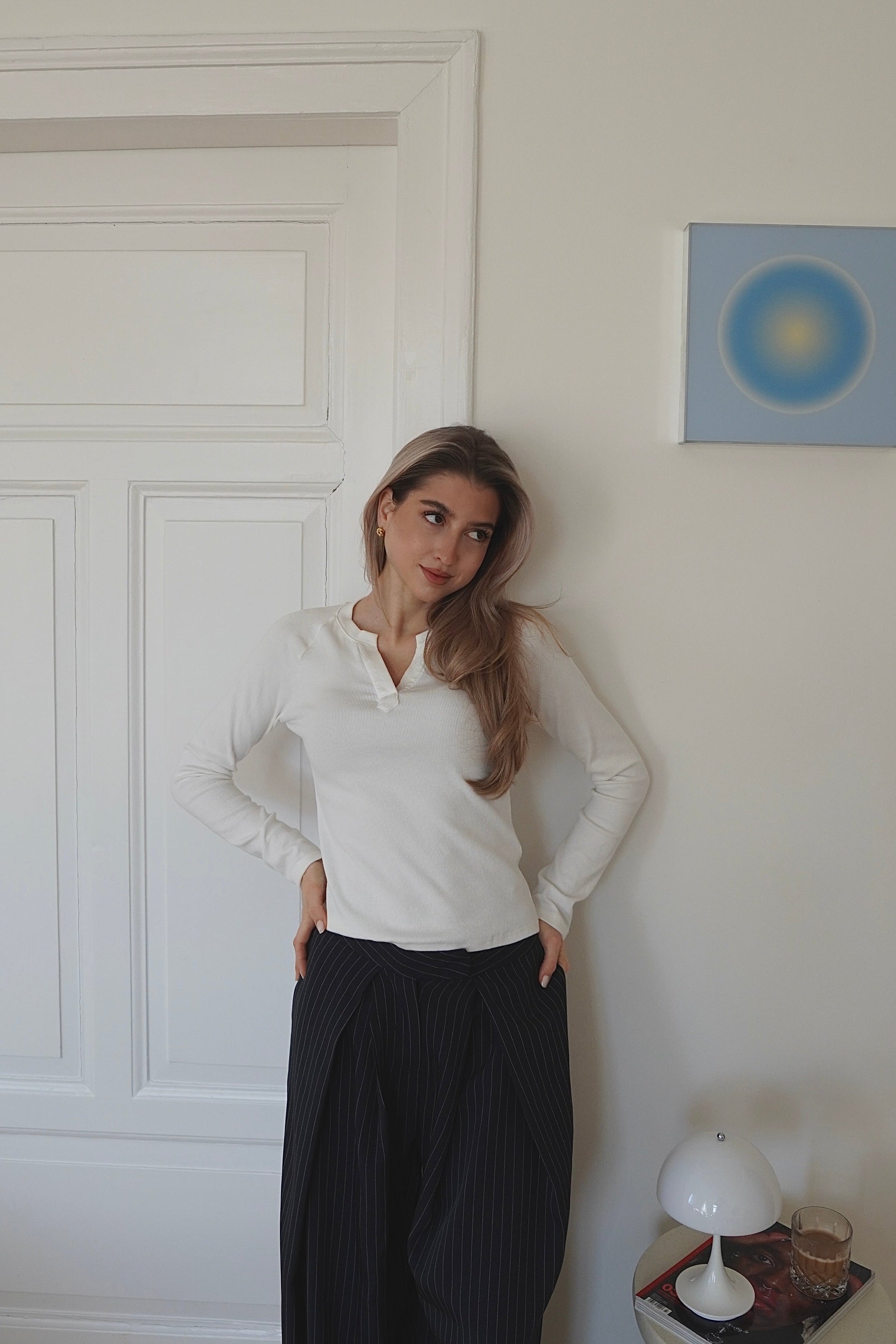 Slim V-Neck Top White