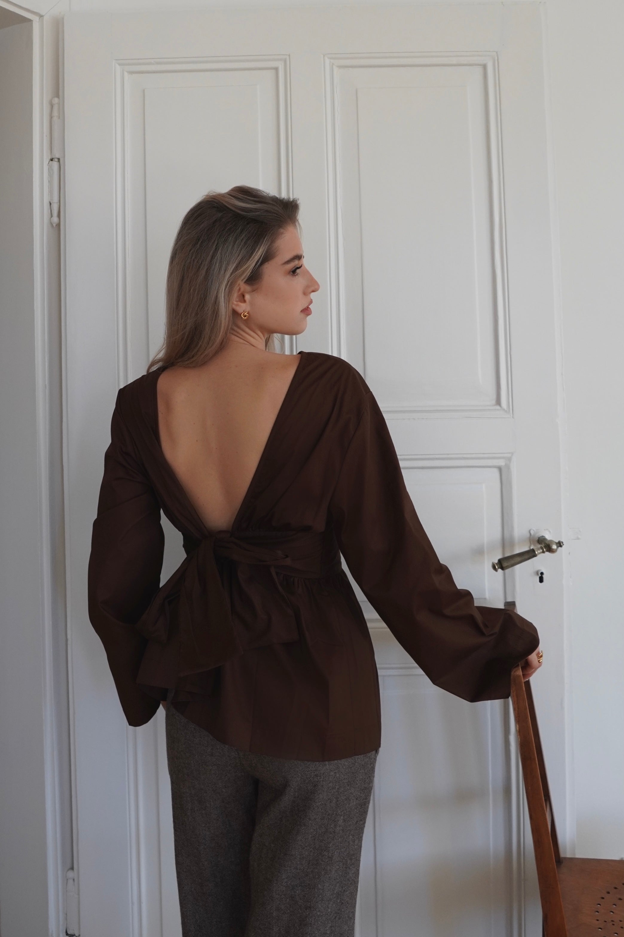 Back Bow Blouse Brown