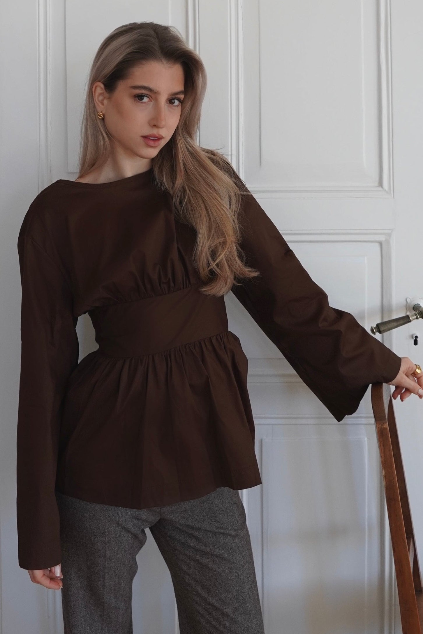Back Bow Blouse Brown