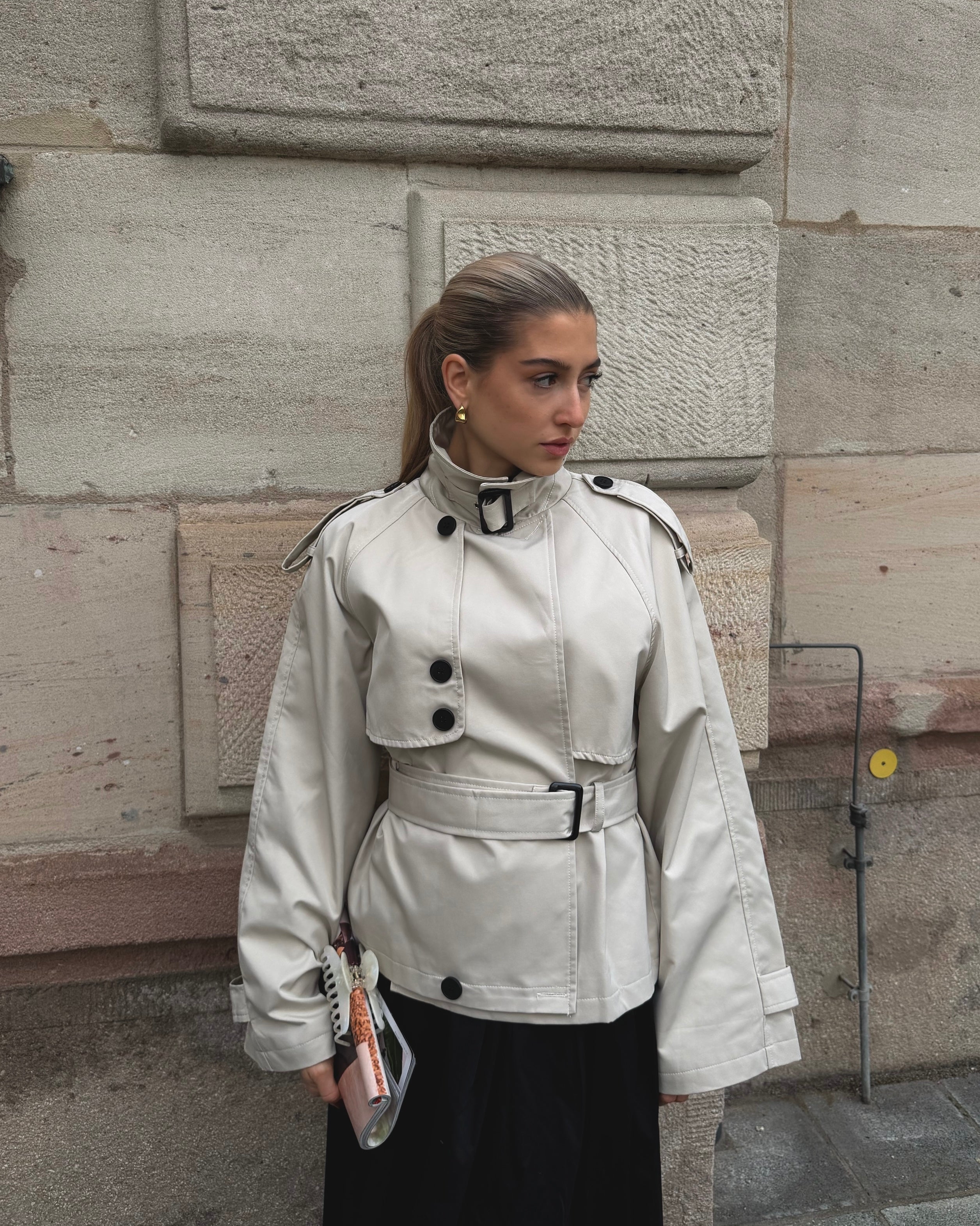 Stand Collar Belted Coat