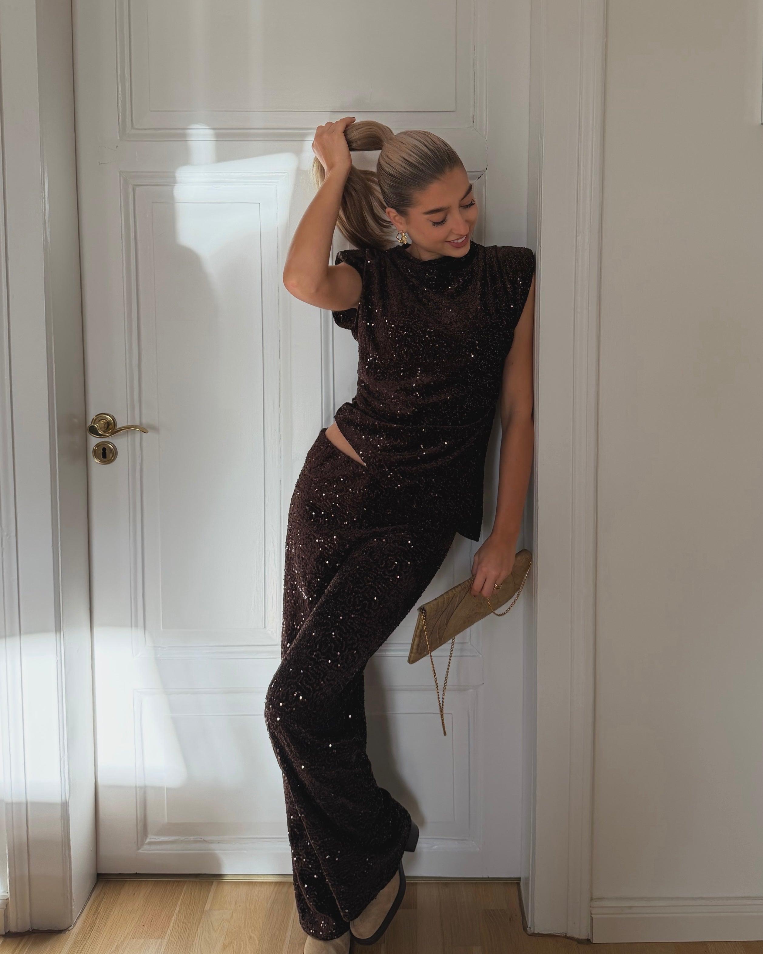 Sequin Velvet Pants Brown