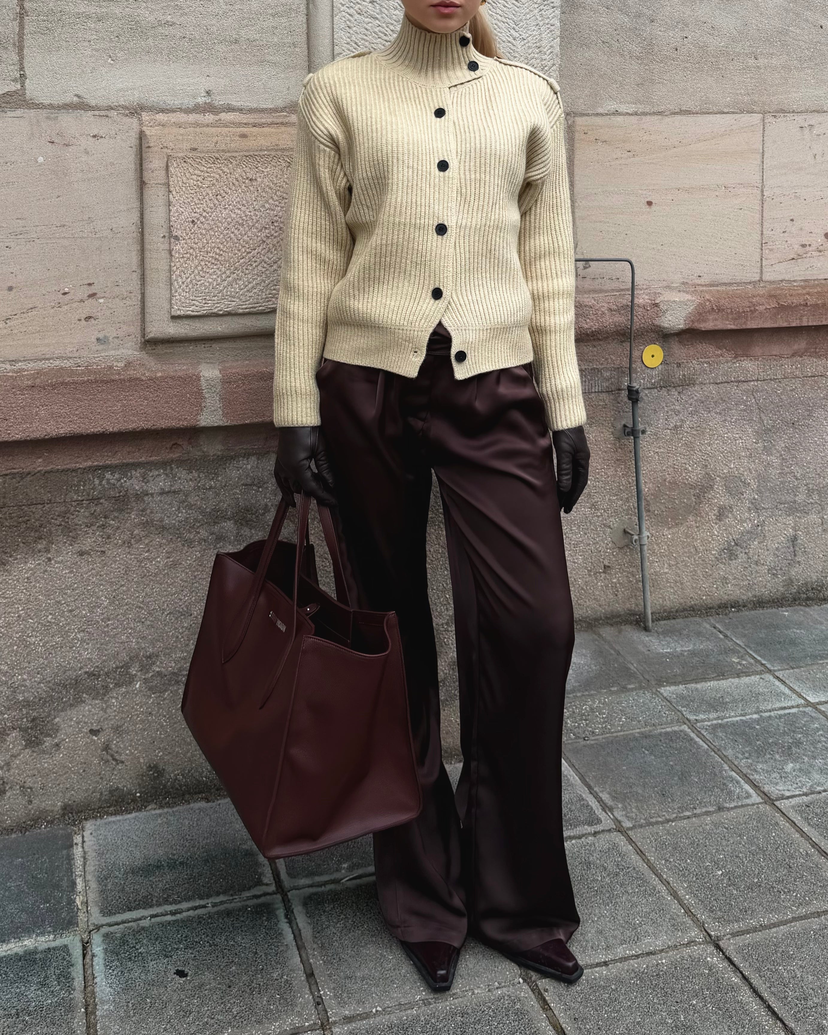 Cream Structured Button Knit