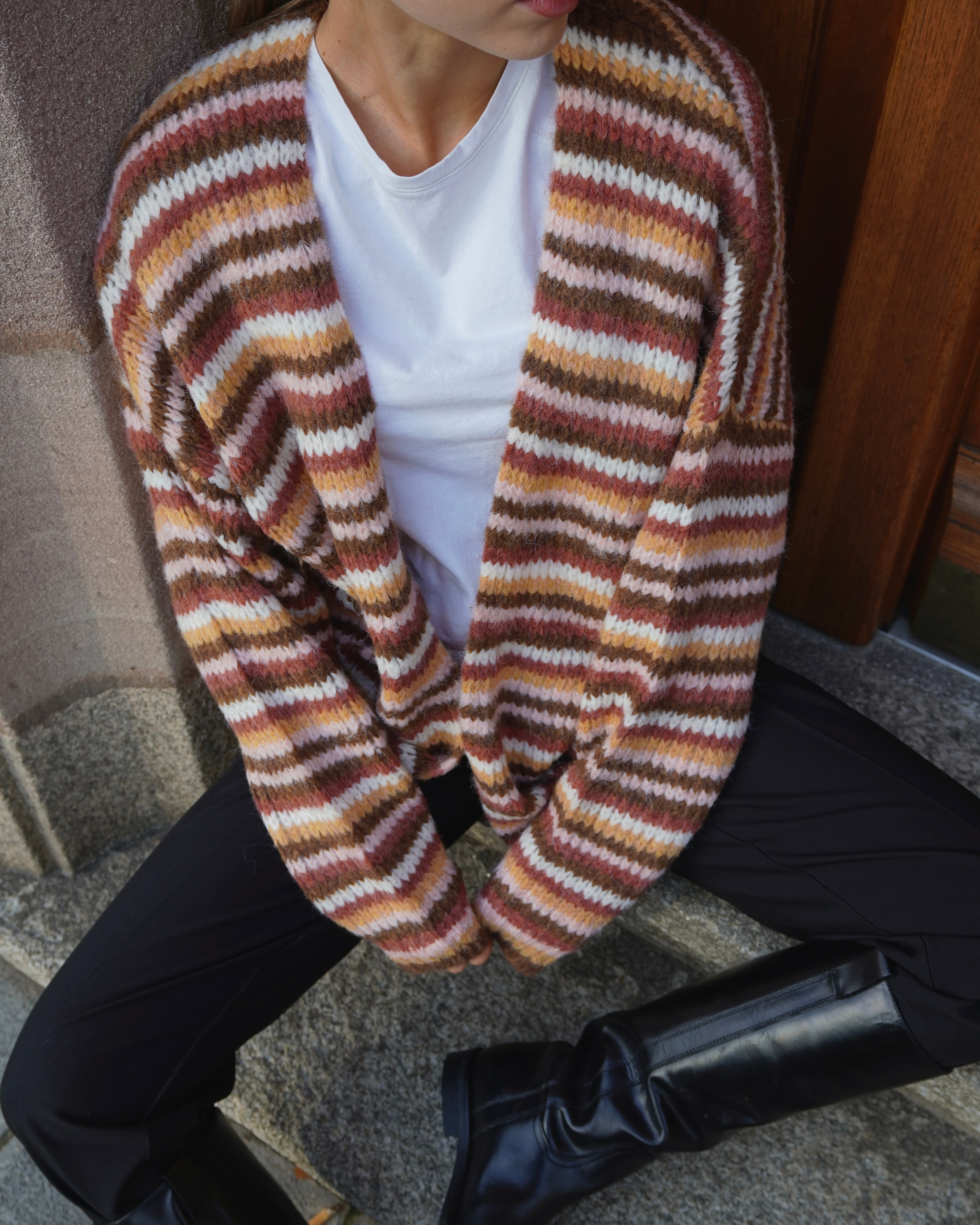 Soft Knit Cardigan Multi Color Stripes