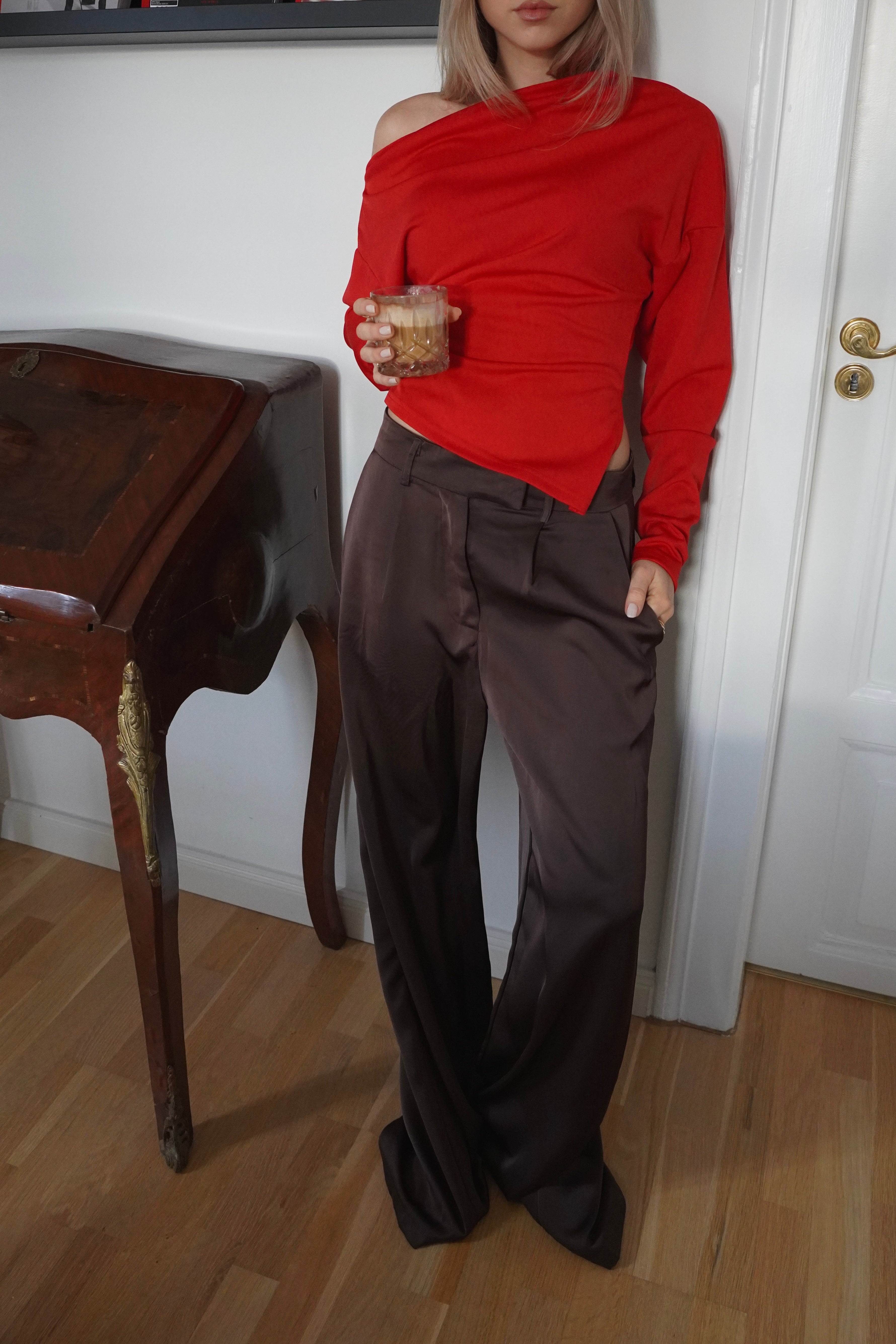 Satin Wide Leg Pants Brown