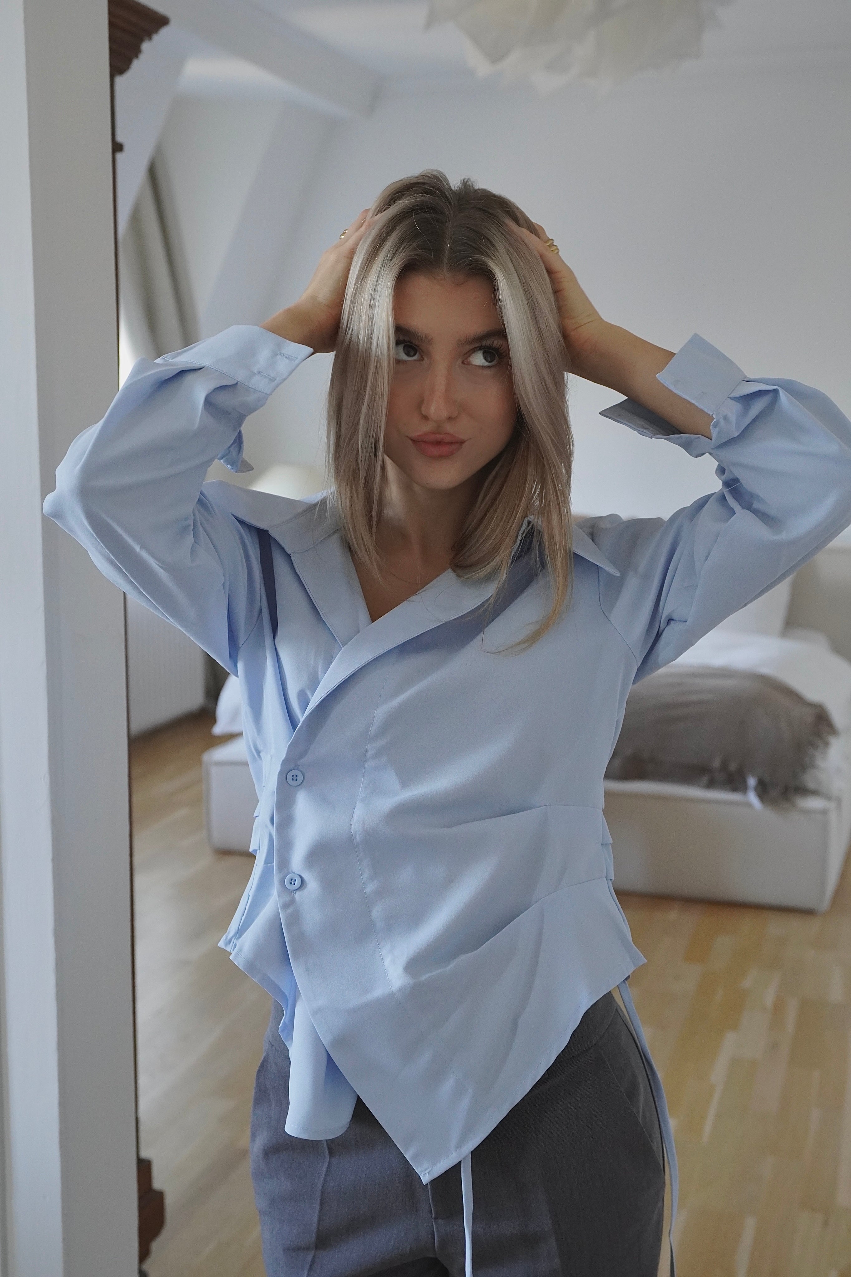 Waist Button Blouse Blue