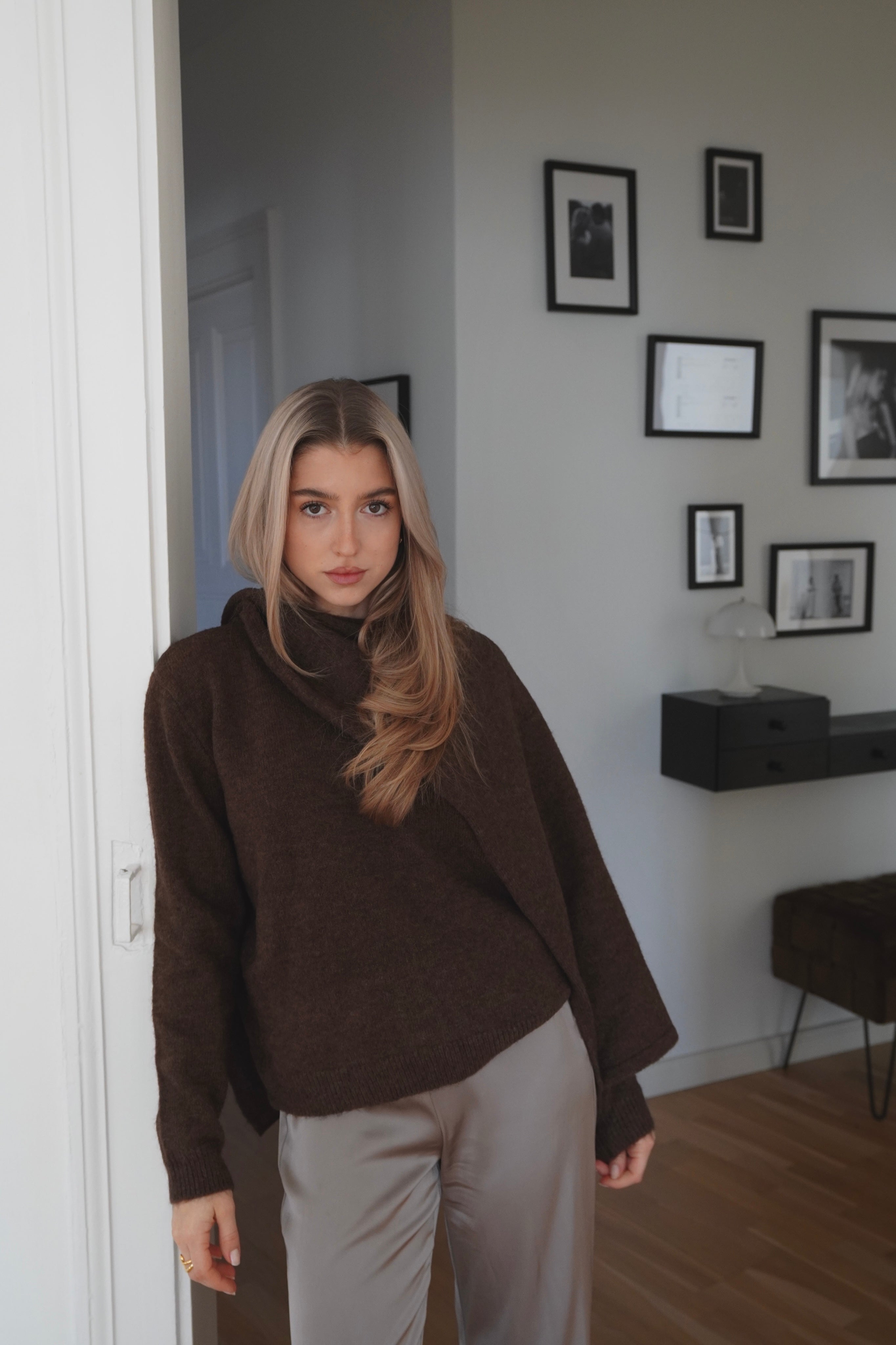 Draped Knit Sweater Chocolate