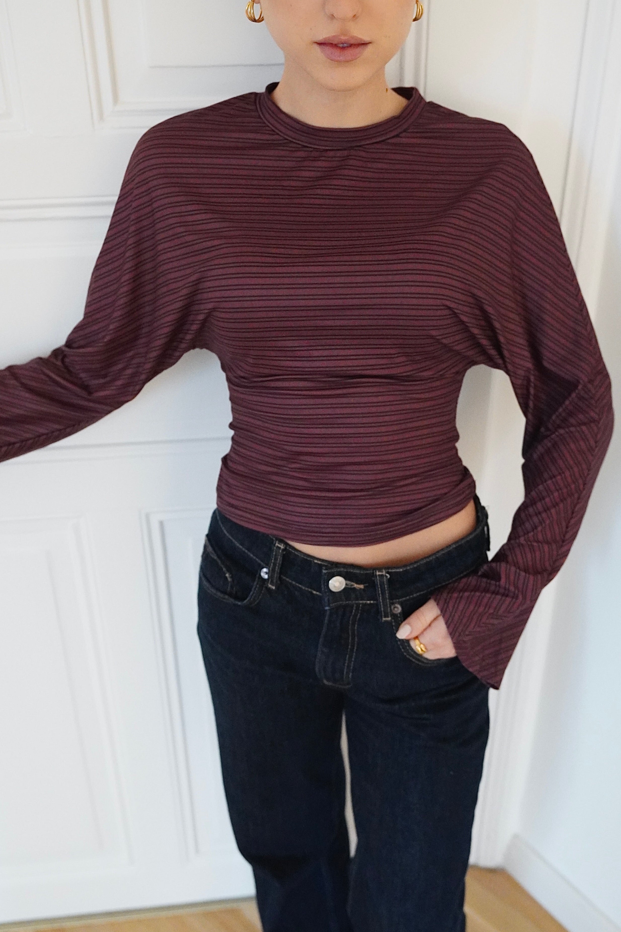 Waistline Top Brown Striped