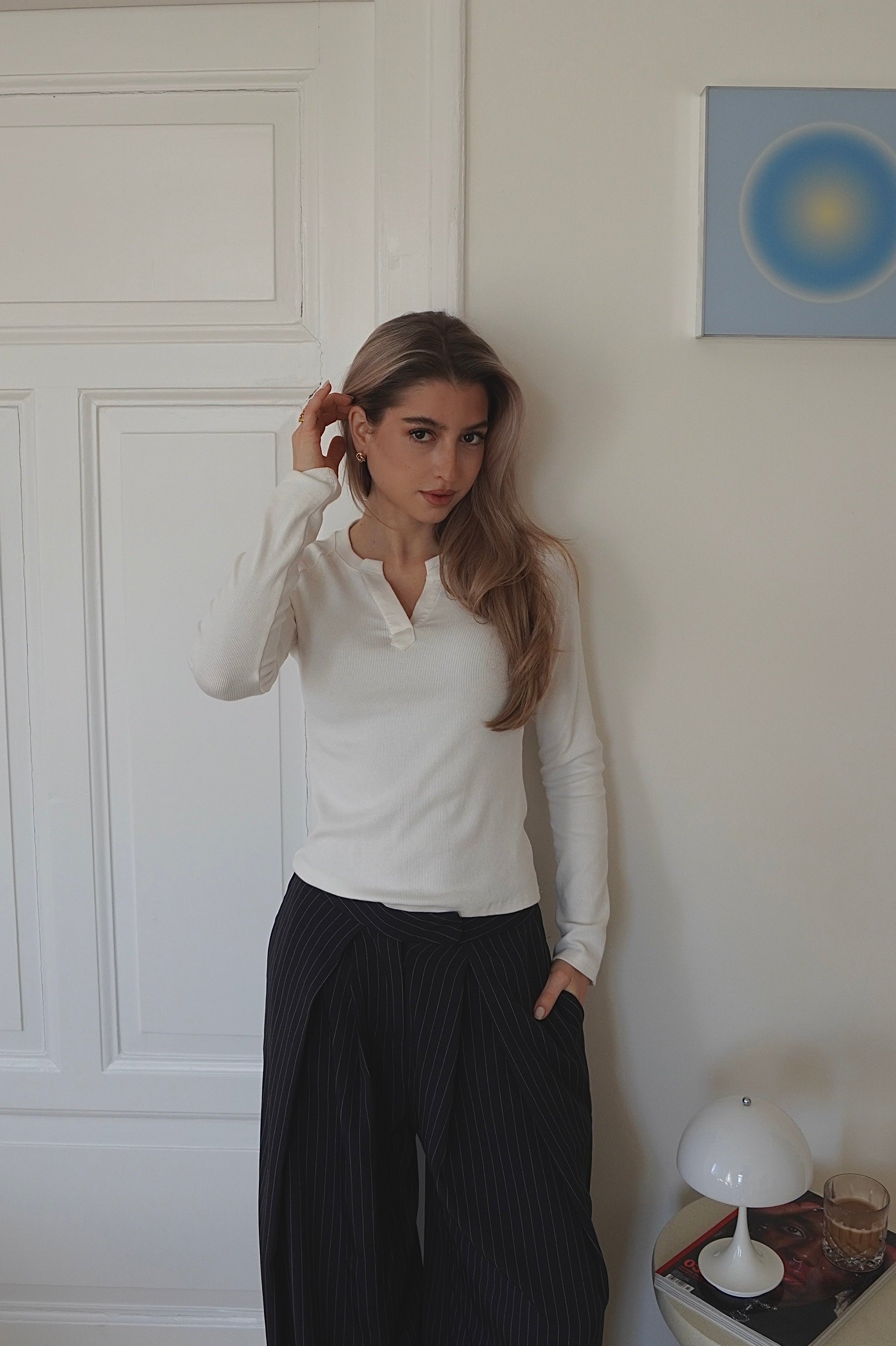 Slim V-Neck Top White