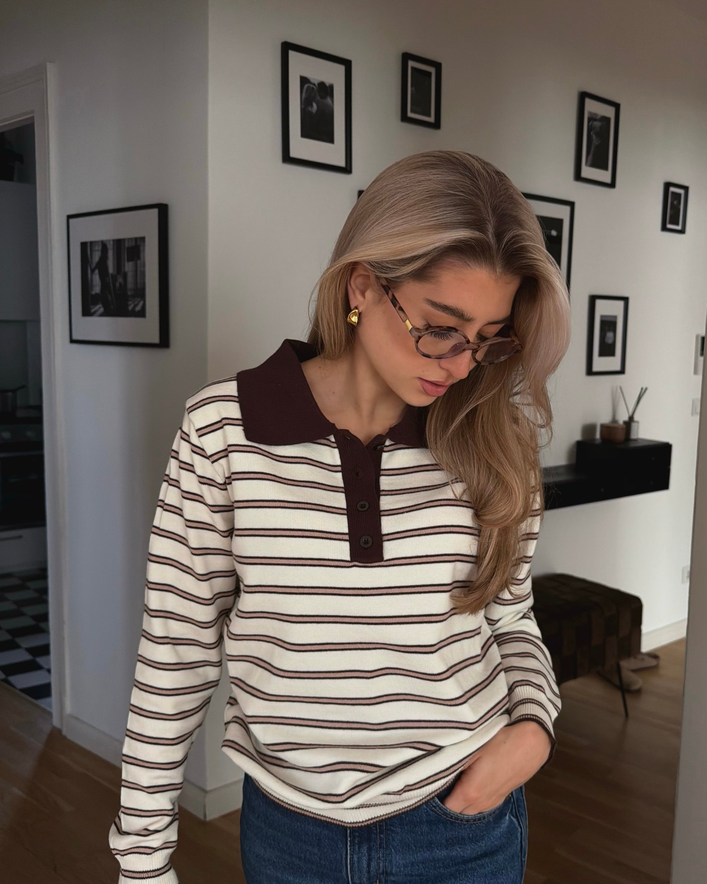 Chocolate Cream Striped Polo