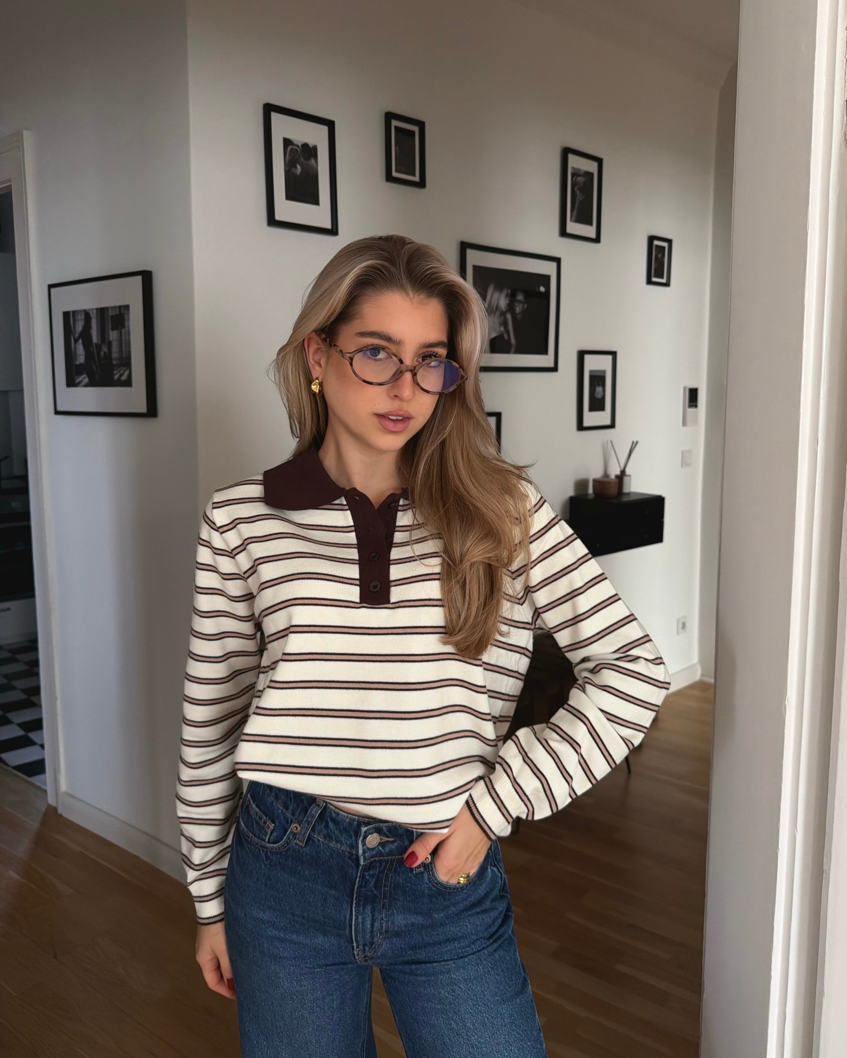 Chocolate Cream Striped Polo