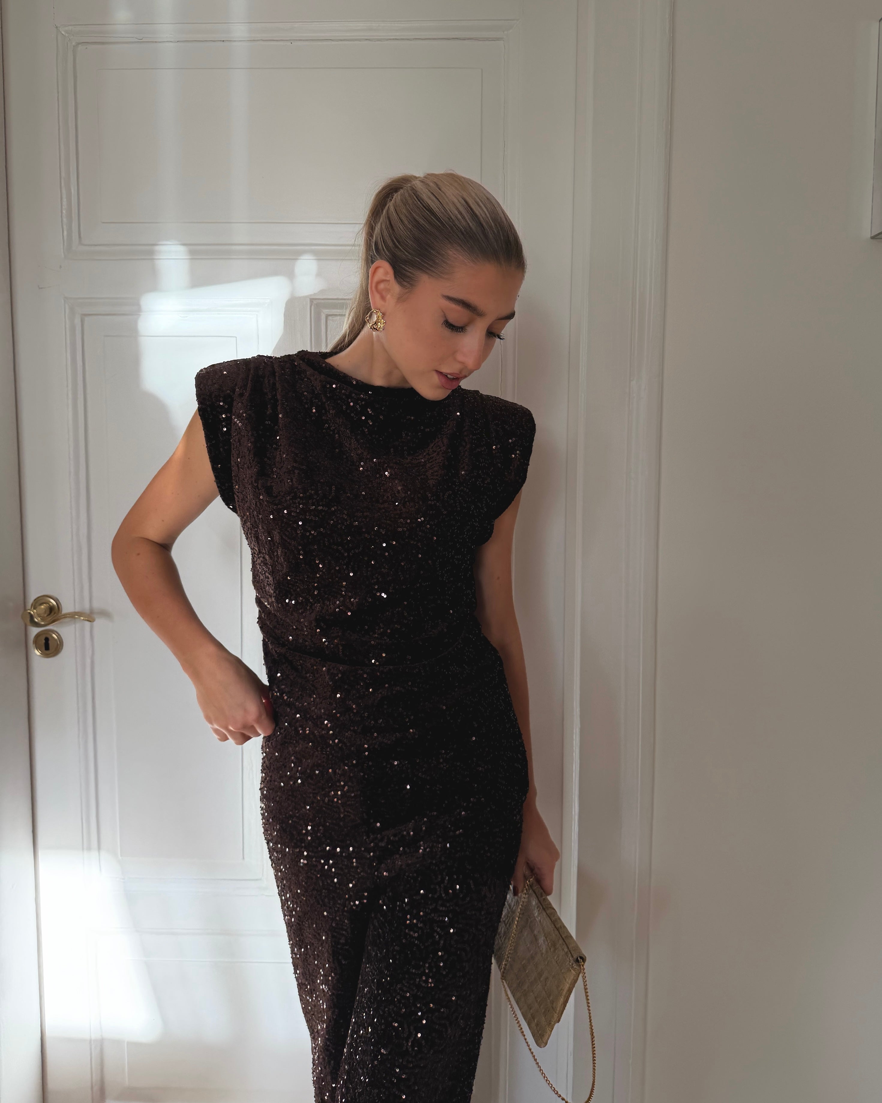 Sequin Velvet Top Brown