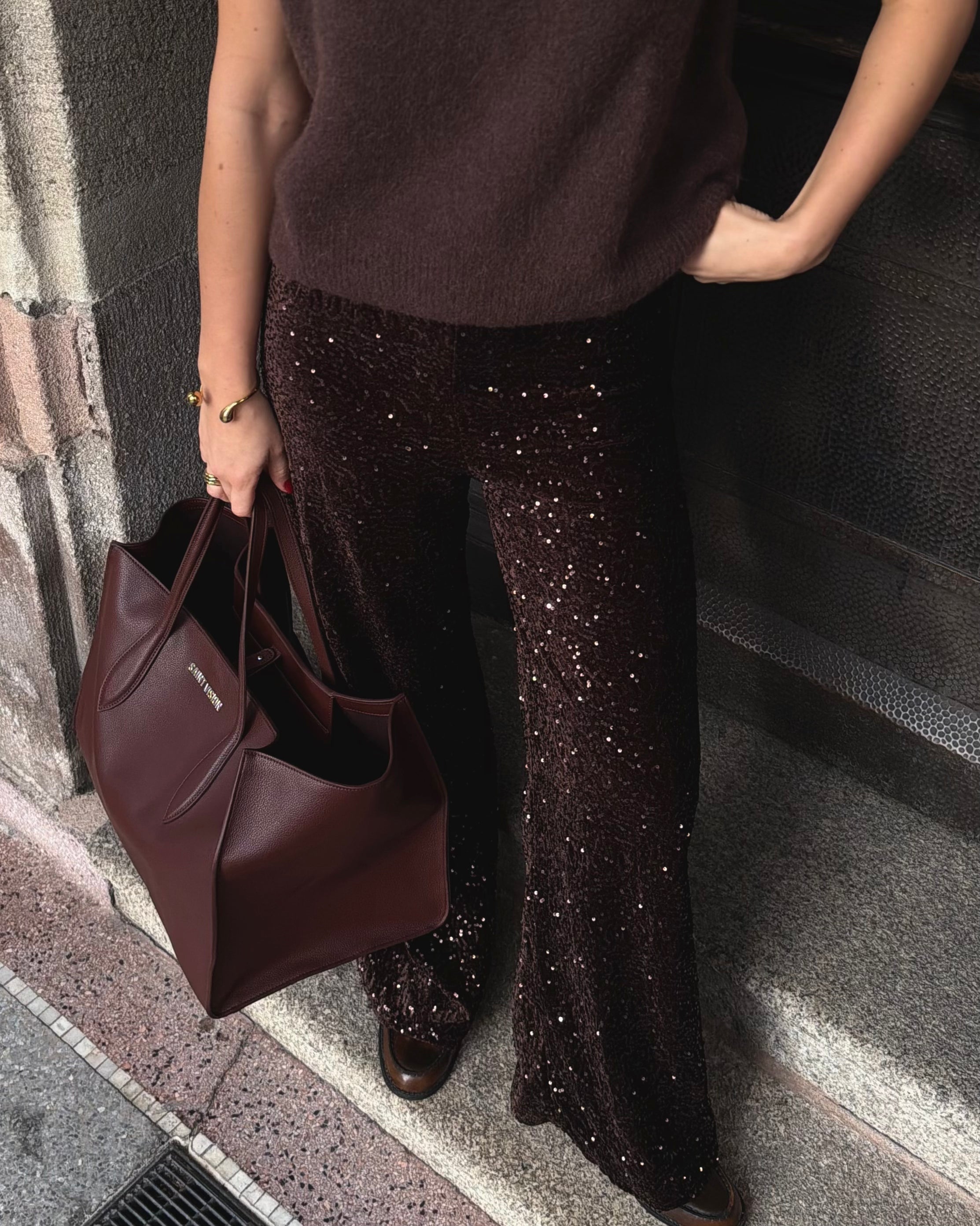 Sequin Velvet Pants Brown