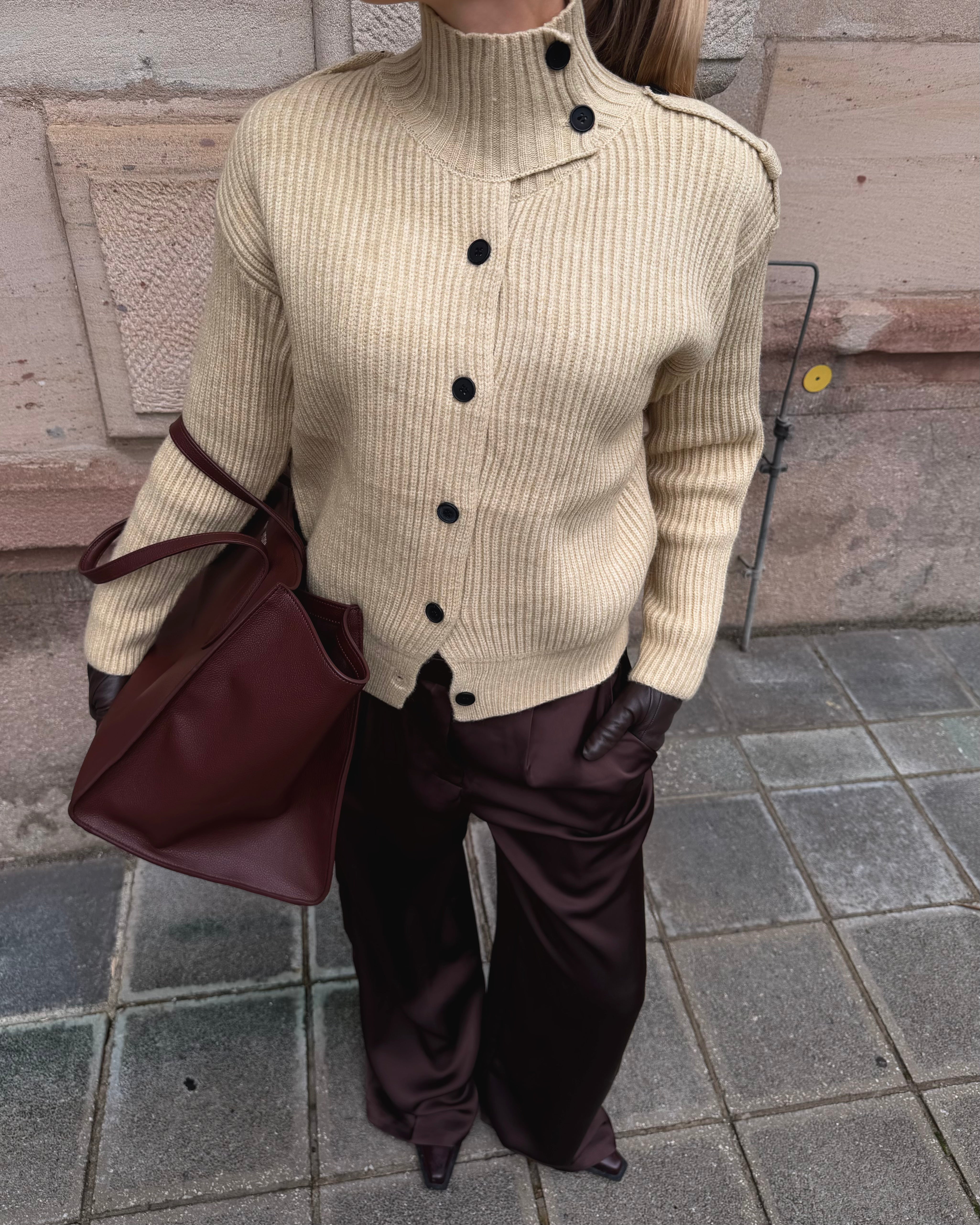 Cream Structured Button Knit